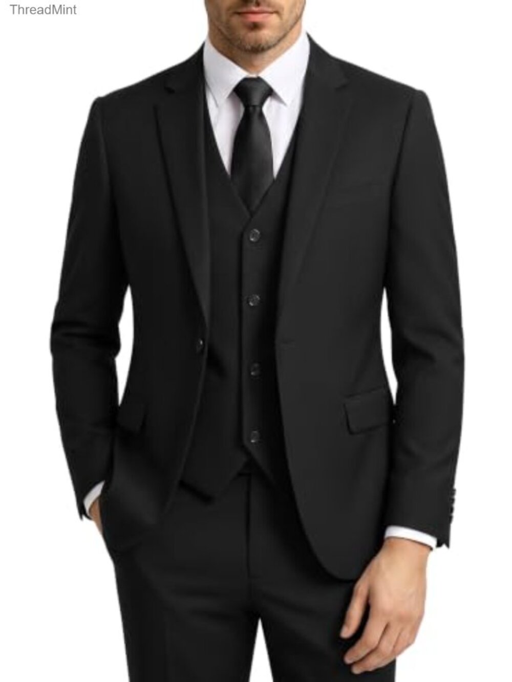 Mens 3 Piece Slim Fit Suit Set One Button Blazer Vest Pants Tuxedo